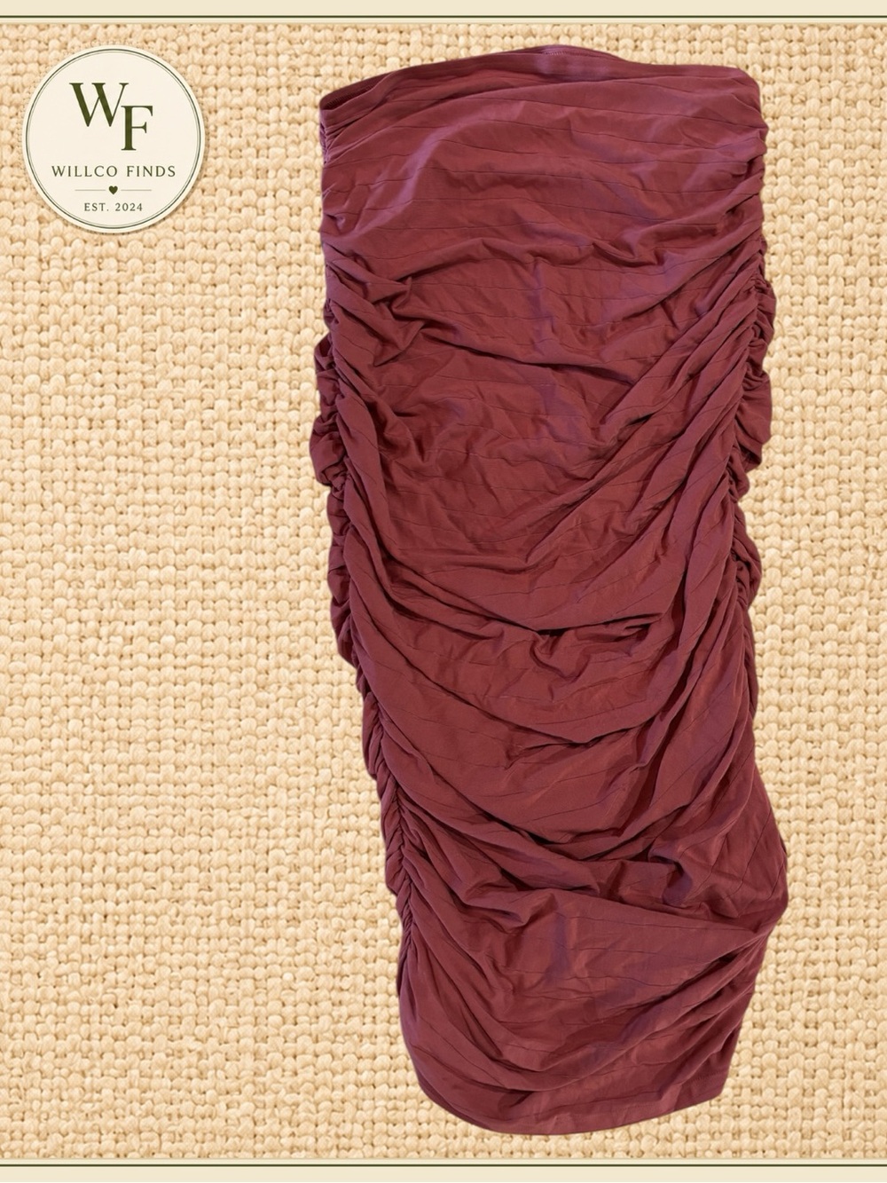 NWT Savage X Fenty Ruched Midi Skirt Burgundy Red Bodycon Draped M